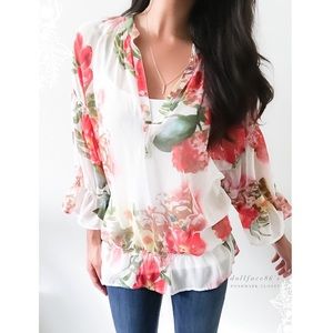Beautiful Bold Floral Ruffle Top